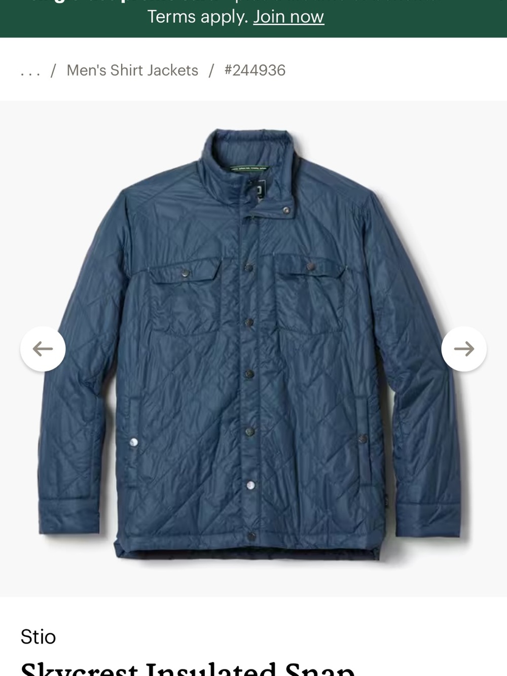 Stio Men's Navy Quilted Lightweight Snap Jacket